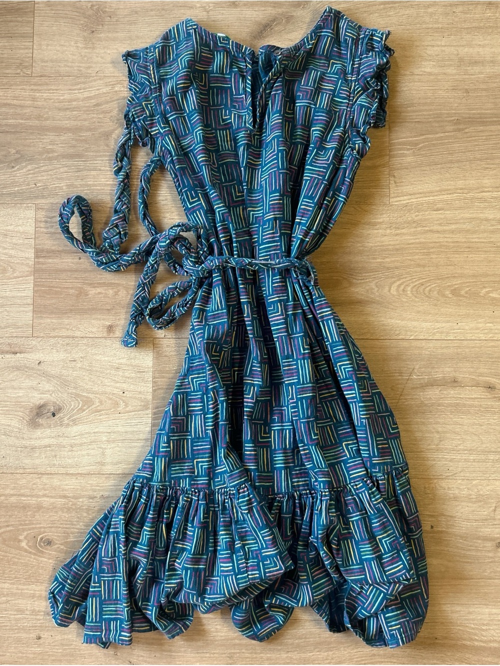 dip Navy Geometric Midi Dress with Teal & Purple Accents